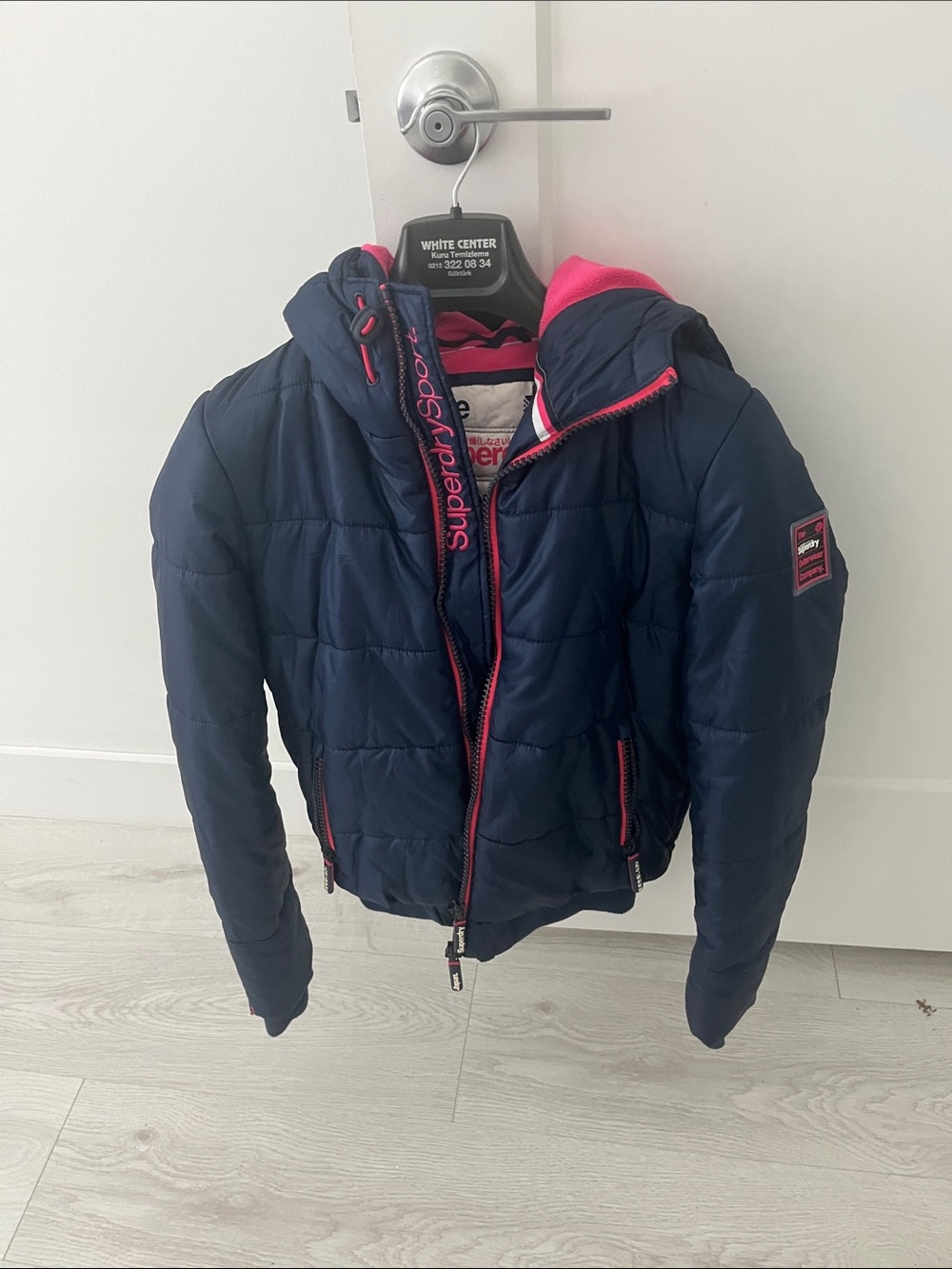 Superdry Navy Jacket with Pink Trim and Hood